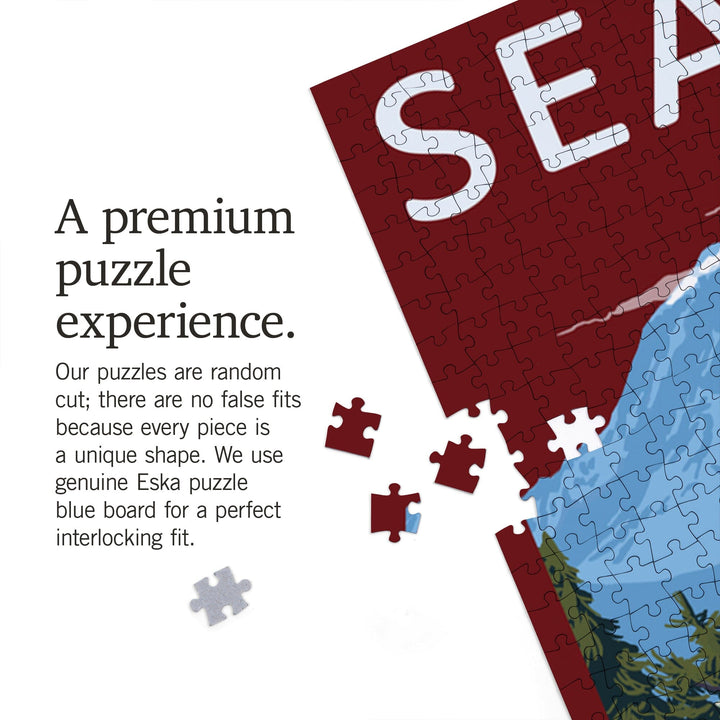 Seattle, Washington, Ferry and Mount Rainier Scene, Jigsaw Puzzle Puzzle Lantern Press 