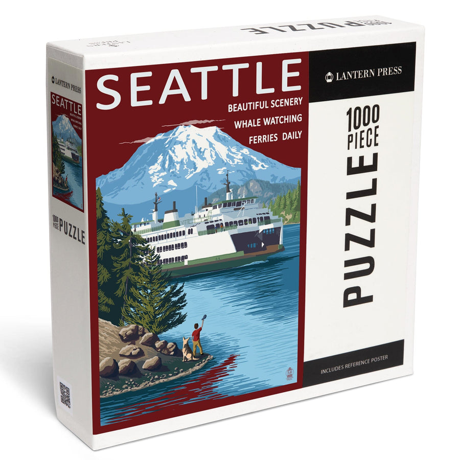Seattle, Washington, Ferry and Mount Rainier Scene, Jigsaw Puzzle Puzzle Lantern Press 