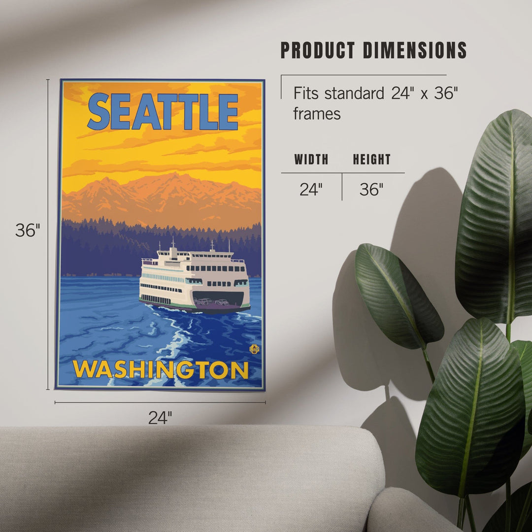 Seattle, Washington, Ferry and Mountains, Art & Giclee Prints Art Lantern Press 