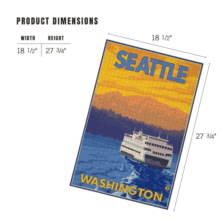 Seattle, Washington, Ferry and Mountains, Jigsaw Puzzle Puzzle Lantern Press 