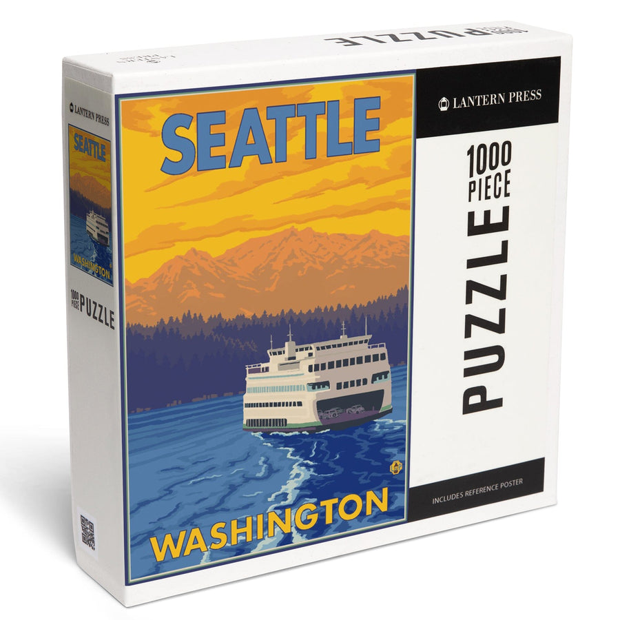 Seattle, Washington, Ferry and Mountains, Jigsaw Puzzle Puzzle Lantern Press 