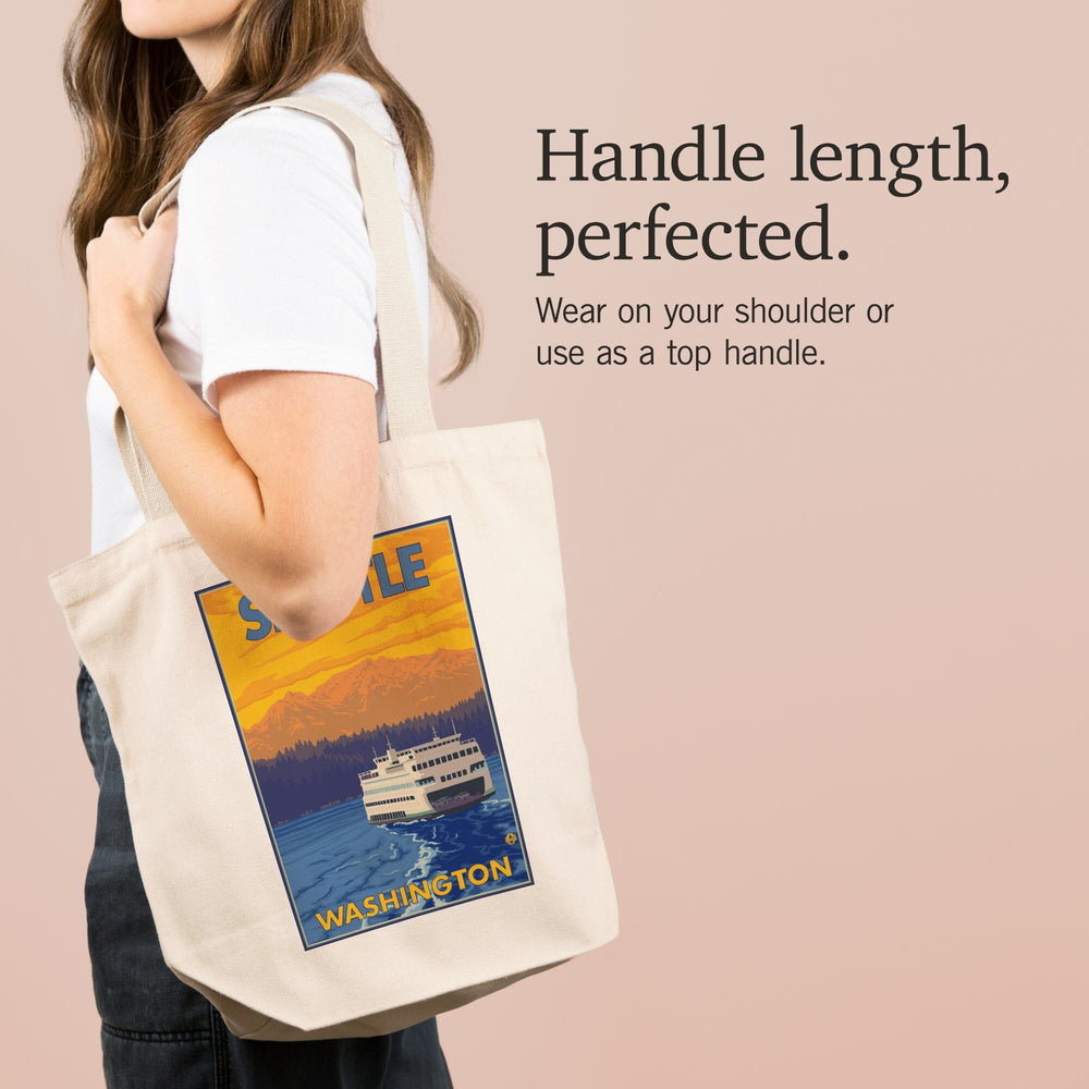 Seattle, Washington, Ferry and Mountains, Tote Bag Totes Lantern Press 