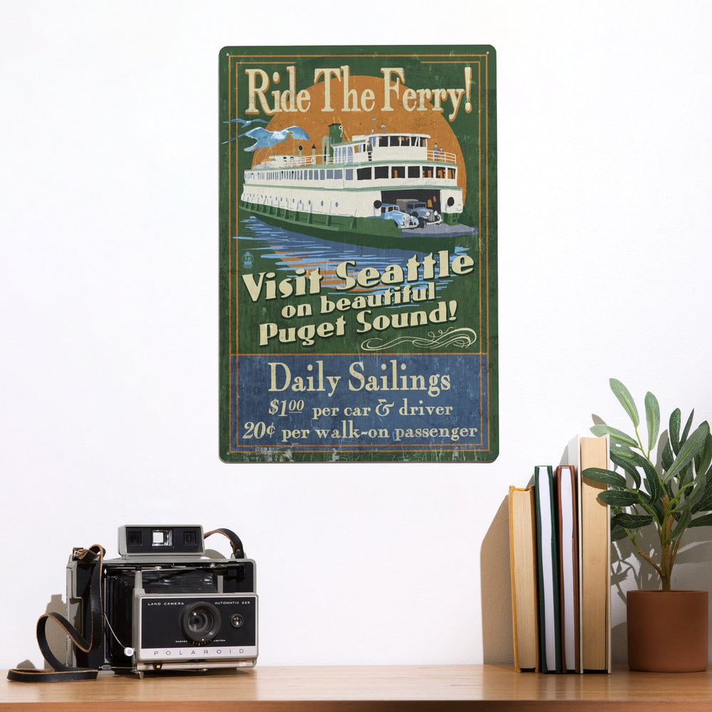 Seattle, Washington, Ferry Vintage Sign, Art & Giclee Prints Metal Lantern Press 