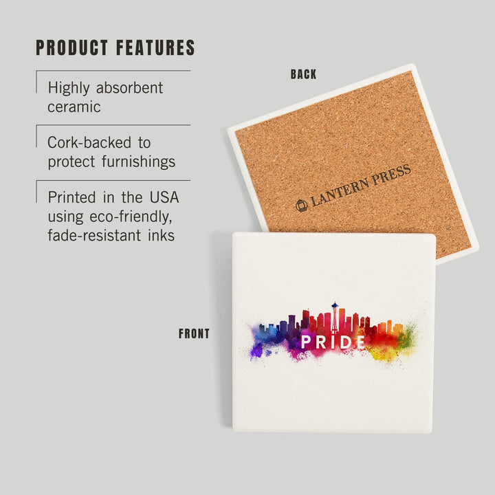 Seattle, Washington, Gay Pride, Skyline Abstract, Coasters Coasters Lantern Press 