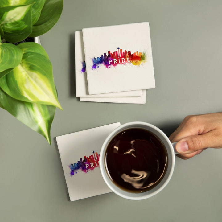 Seattle, Washington, Gay Pride, Skyline Abstract, Coasters Coasters Lantern Press 