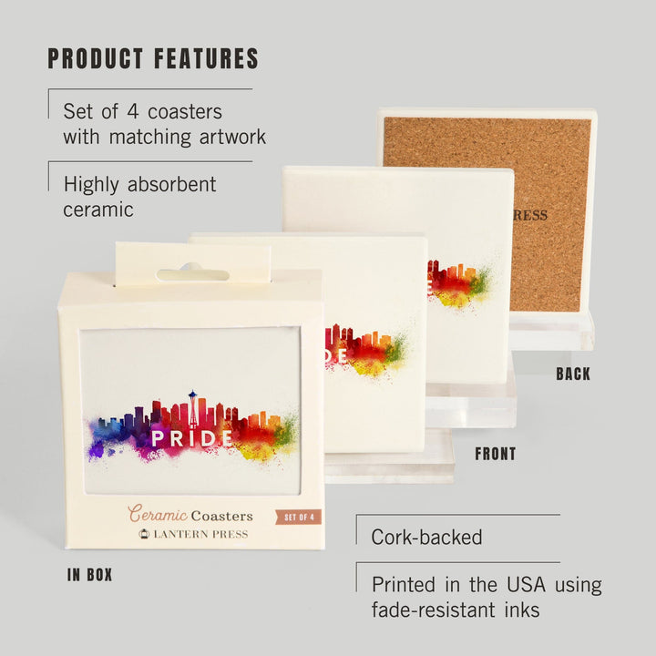 Seattle, Washington, Gay Pride, Skyline Abstract, Coasters Coasters Lantern Press 