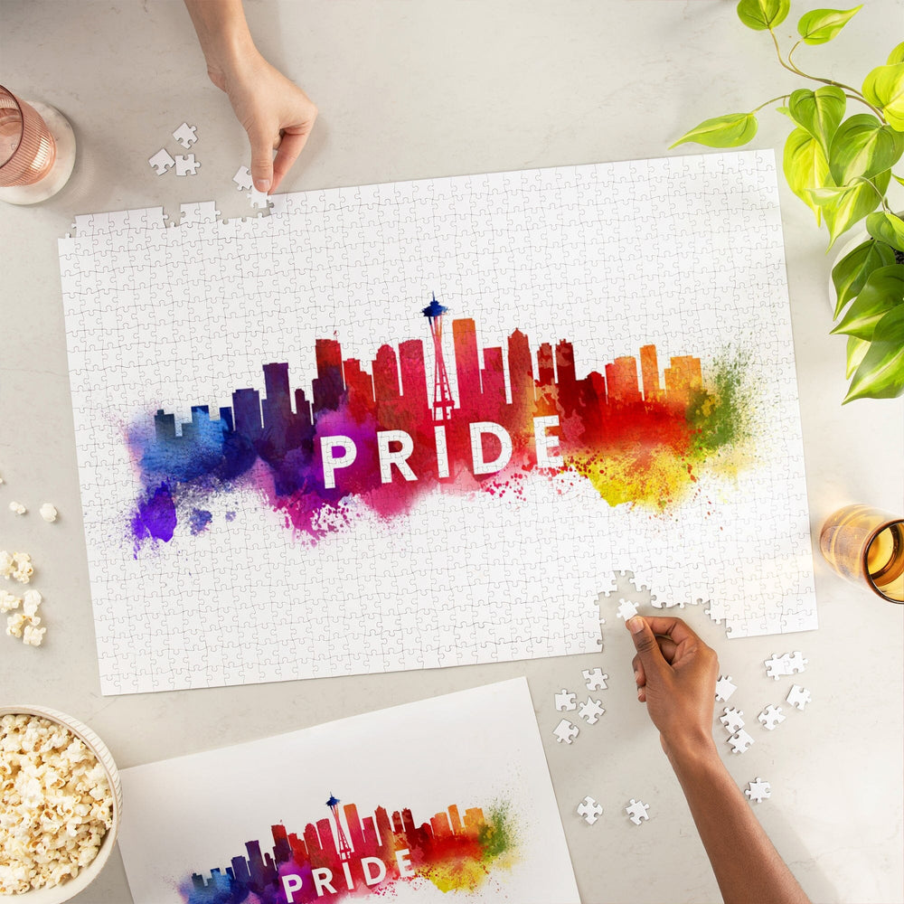 Seattle, Washington, Gay Pride, Skyline Abstract, Jigsaw Puzzle Puzzle Lantern Press 
