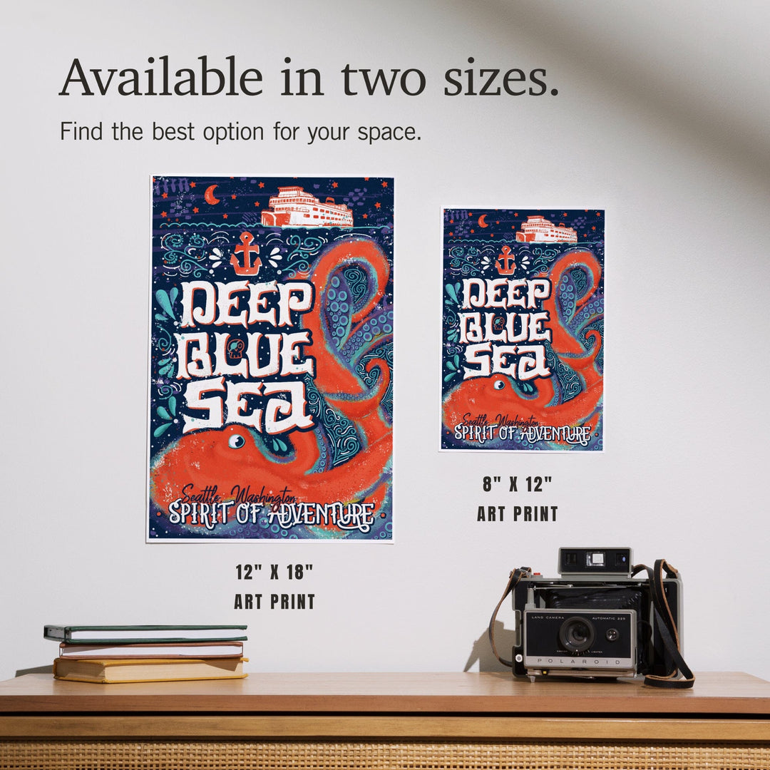 Seattle, Washington, Giant Octopus, Deep Blue Sea, Spirit Of Adventure, Art & Giclee Prints Art Lantern Press 