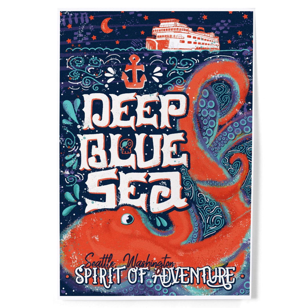 Seattle, Washington, Giant Octopus, Deep Blue Sea, Spirit Of Adventure, Art & Giclee Prints Art Lantern Press 