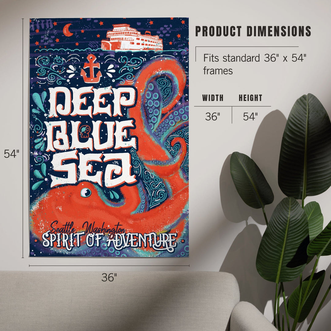 Seattle, Washington, Giant Octopus, Deep Blue Sea, Spirit Of Adventure, Art & Giclee Prints Art Lantern Press 