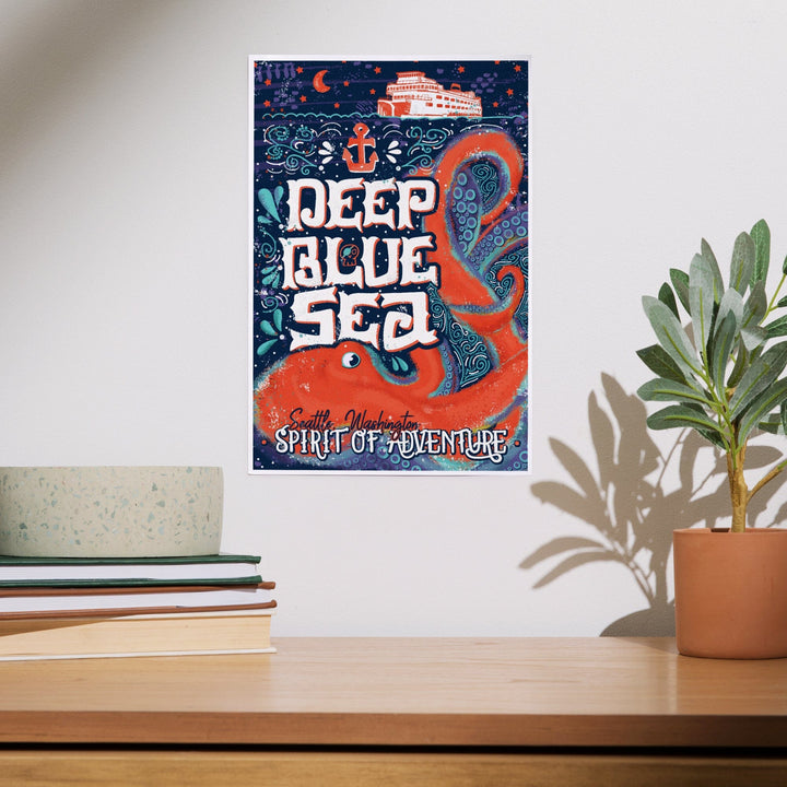 Seattle, Washington, Giant Octopus, Deep Blue Sea, Spirit Of Adventure, Art & Giclee Prints Art Lantern Press 