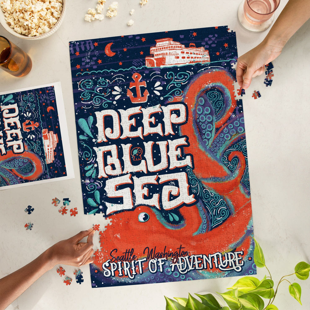 Seattle, Washington, Giant Octopus, Deep Blue Sea, Spirit Of Adventure, Jigsaw Puzzle Puzzle Lantern Press 