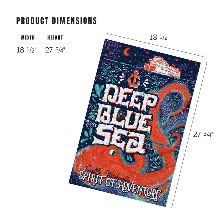 Seattle, Washington, Giant Octopus, Deep Blue Sea, Spirit Of Adventure, Jigsaw Puzzle Puzzle Lantern Press 