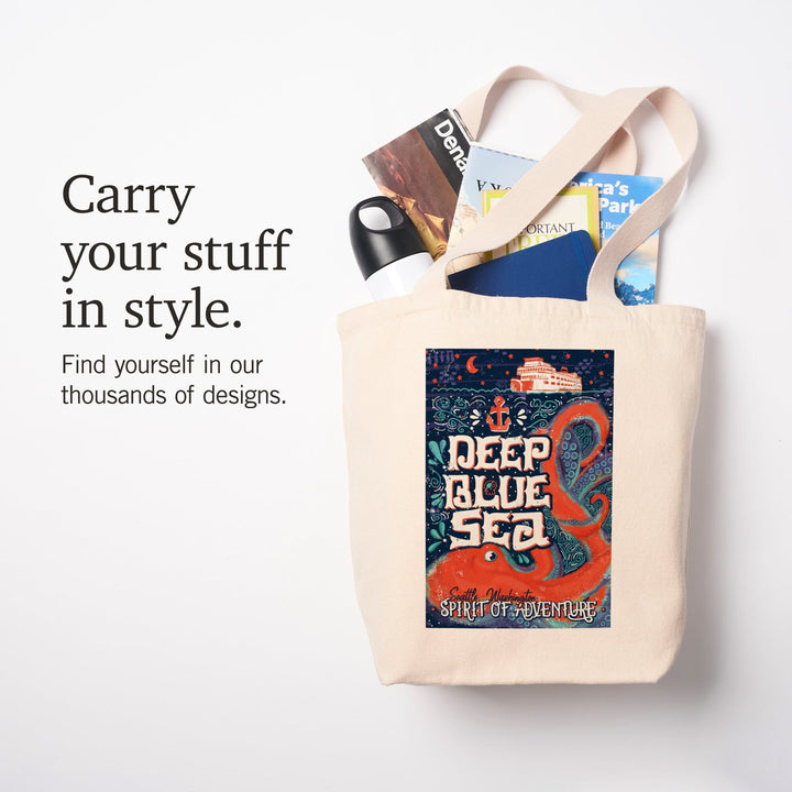 Seattle, Washington, Giant Octopus, Deep Blue Sea, Spirit Of Adventure, Tote Bag Totes Lantern Press 