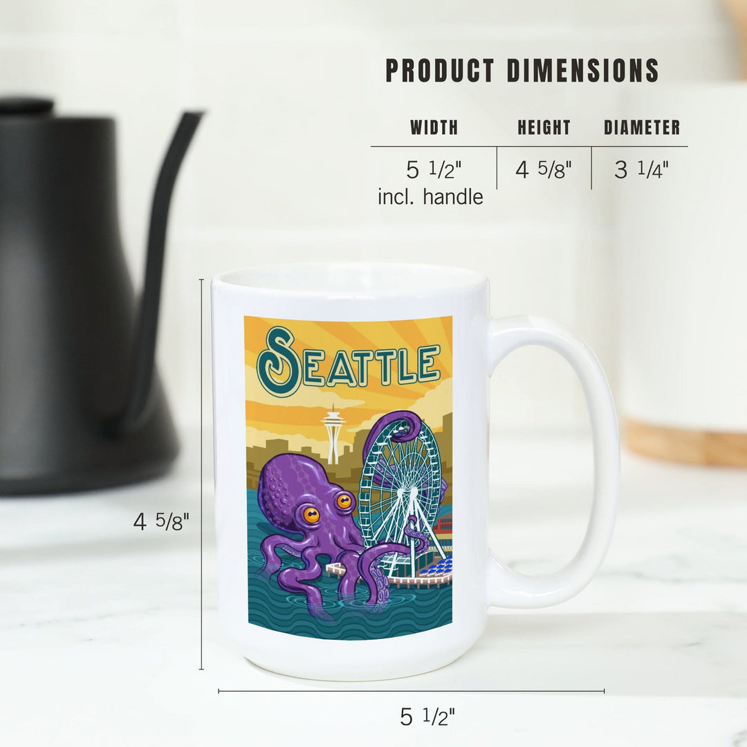 Seattle, Washington, Giant Octopus, Lantern Press Artwork, Ceramic Mug Mugs Lantern Press 