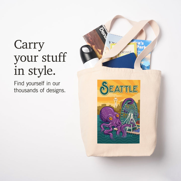Seattle, Washington, Giant Octopus, Lantern Press Artwork, Tote Bag Totes Lantern Press 