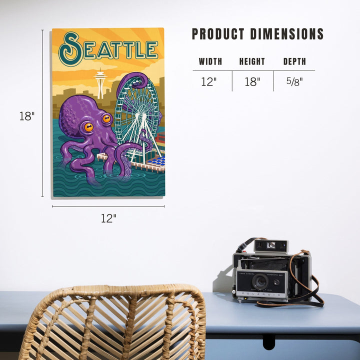 Seattle, Washington, Giant Octopus, Lantern Press Artwork, Wood Signs and Postcards Wood Lantern Press 