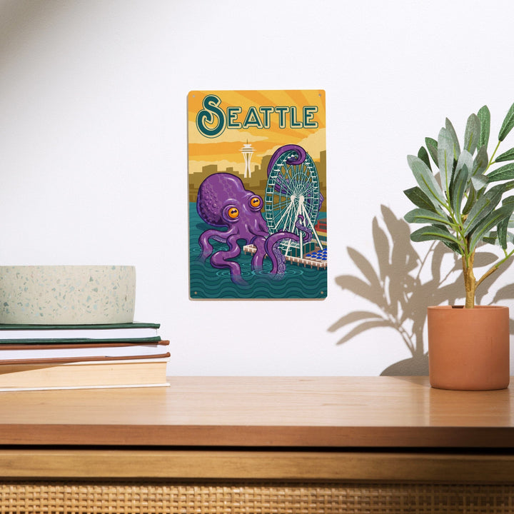 Seattle, Washington, Giant Octopus, Lantern Press Artwork, Wood Signs and Postcards Wood Lantern Press 