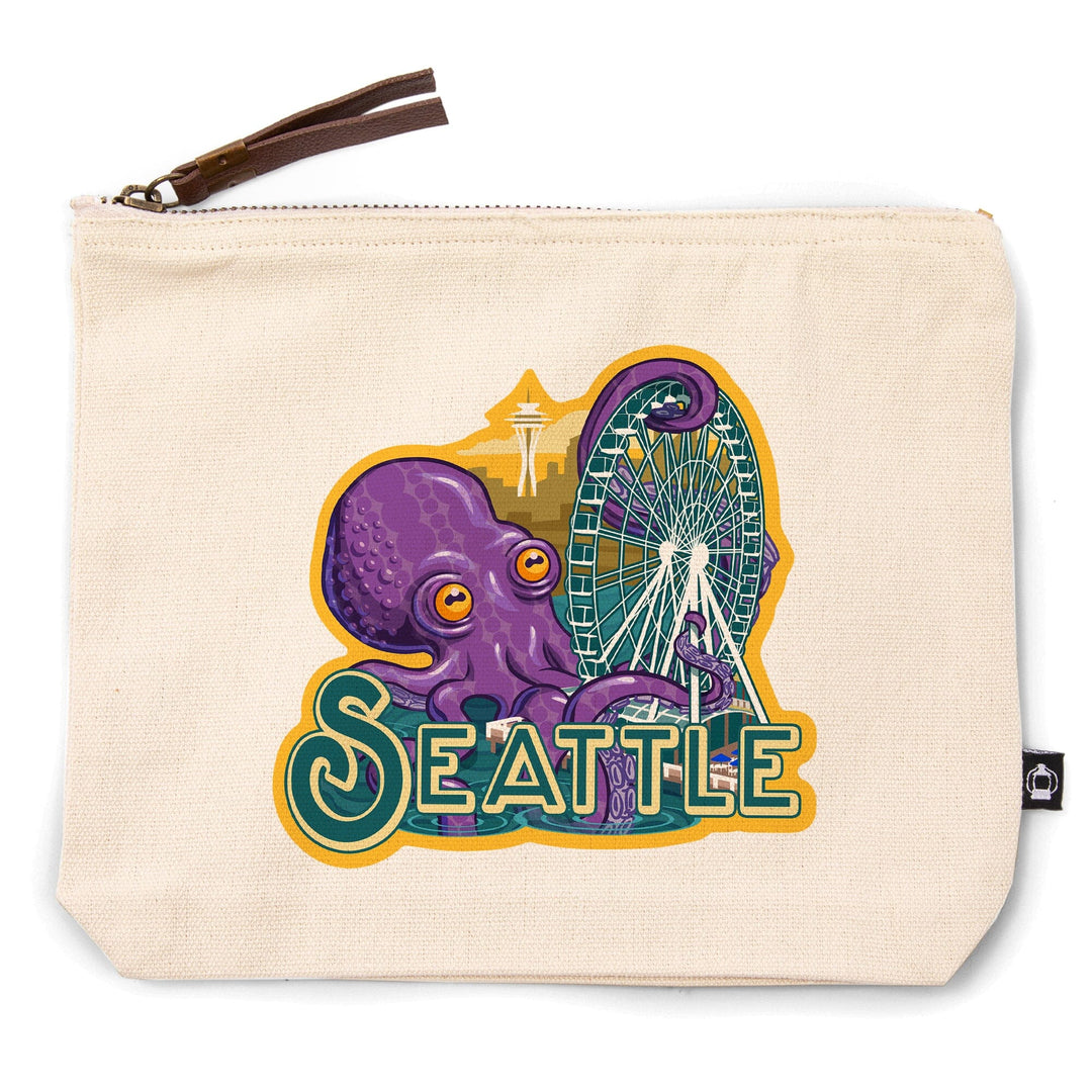 Seattle, Washington, Giant Octopus,, Organic Cotton Zipper Pouch, Go Bag Go Bag Lantern Press 