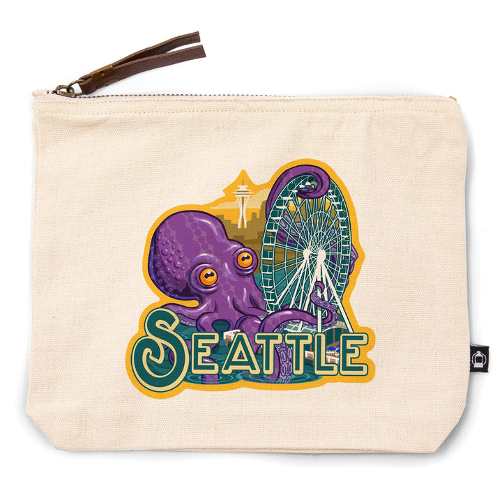 Seattle, Washington, Giant Octopus,, Organic Cotton Zipper Pouch, Go Bag Go Bag Lantern Press 