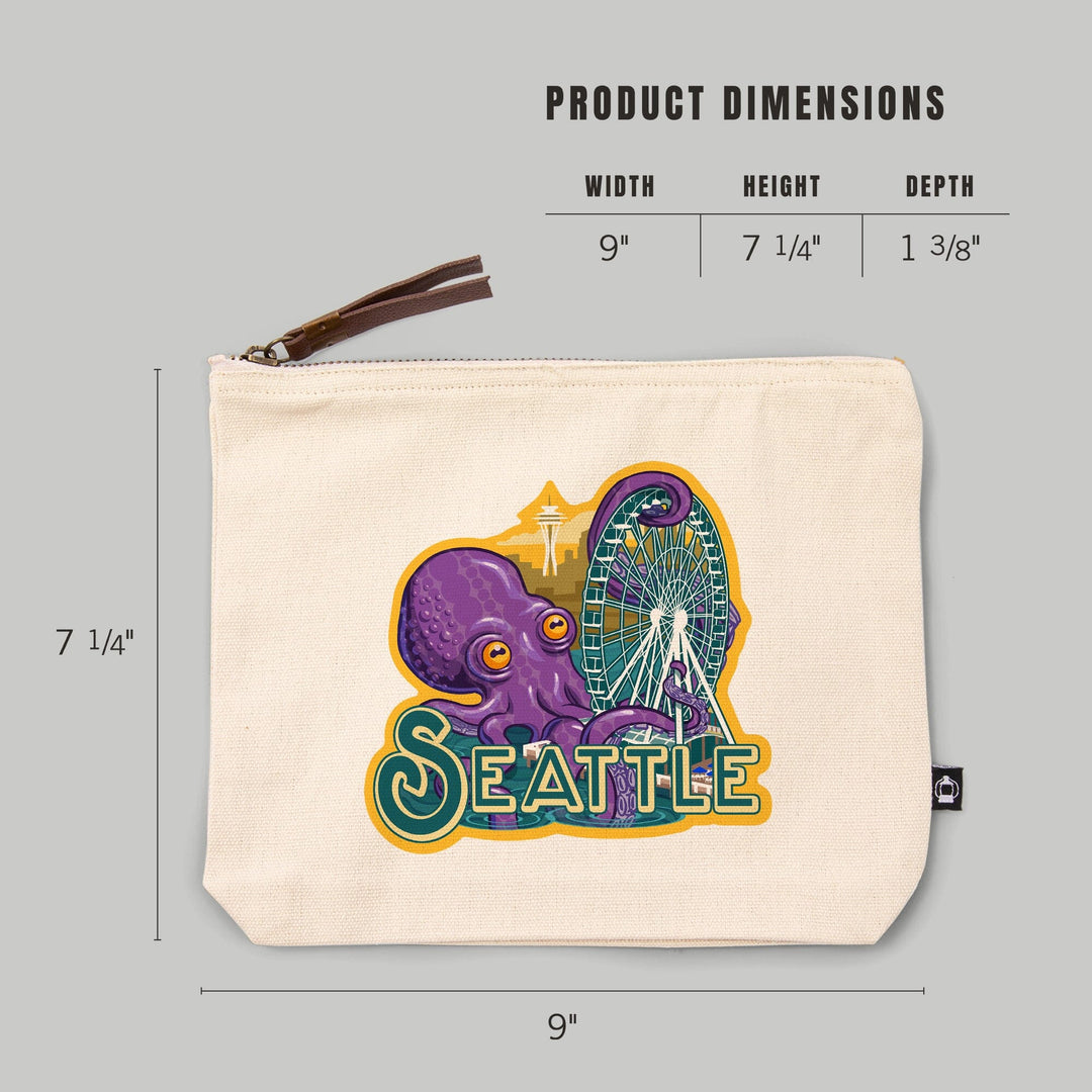 Seattle, Washington, Giant Octopus,, Organic Cotton Zipper Pouch, Go Bag Go Bag Lantern Press 