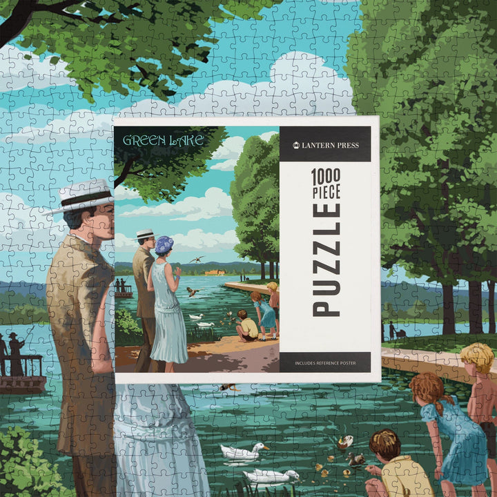 Seattle, Washington, Green Lake Pathway, Jigsaw Puzzle Puzzle Lantern Press 