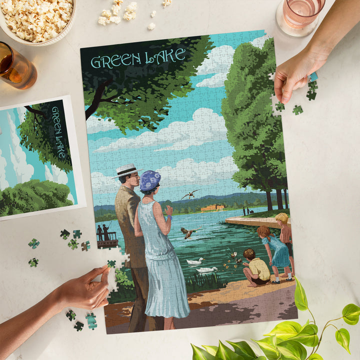Seattle, Washington, Green Lake Pathway, Jigsaw Puzzle Puzzle Lantern Press 