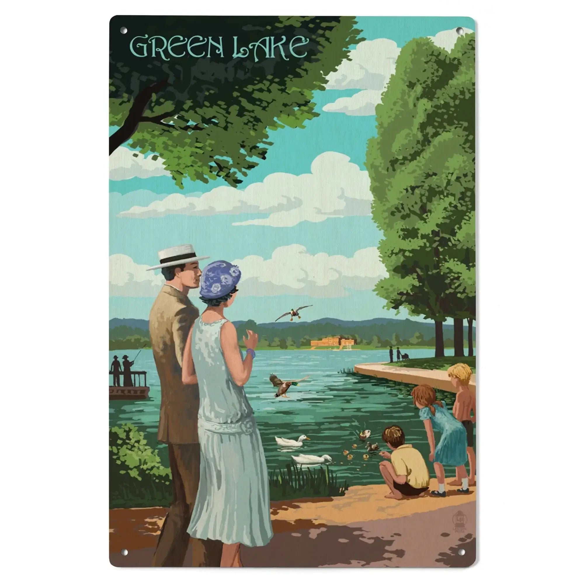 Seattle, Washington, Green Lake Pathway, Lantern Press Artwork