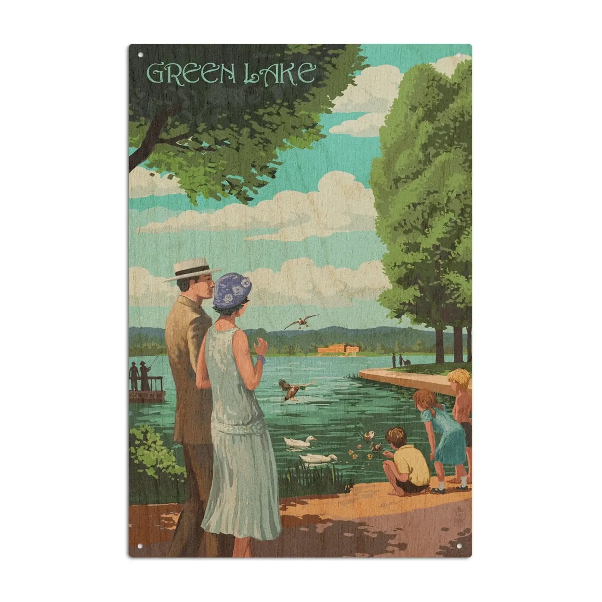 Seattle, Washington, Green Lake Pathway, Lantern Press Artwork