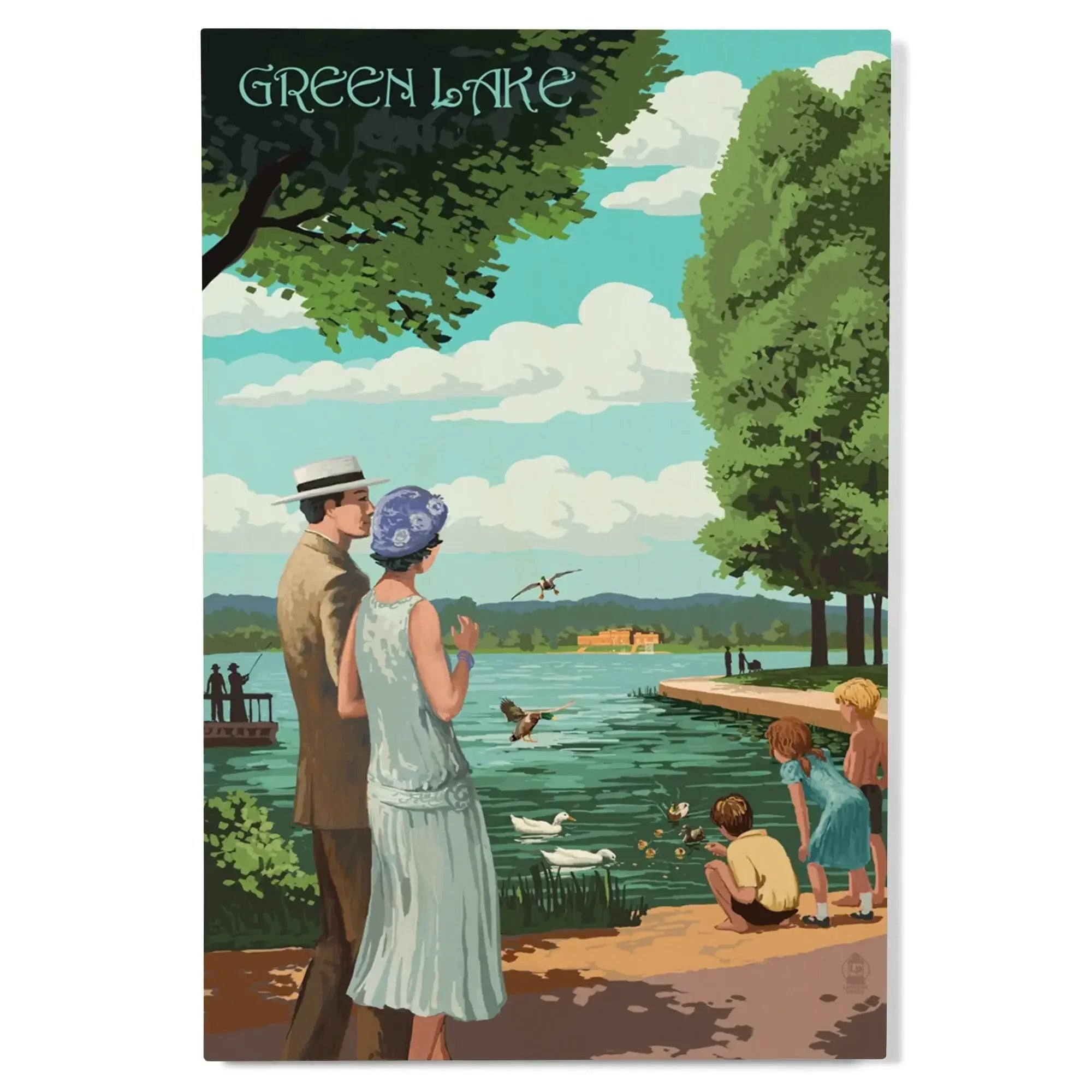 Seattle, Washington, Green Lake Pathway, Lantern Press Artwork
