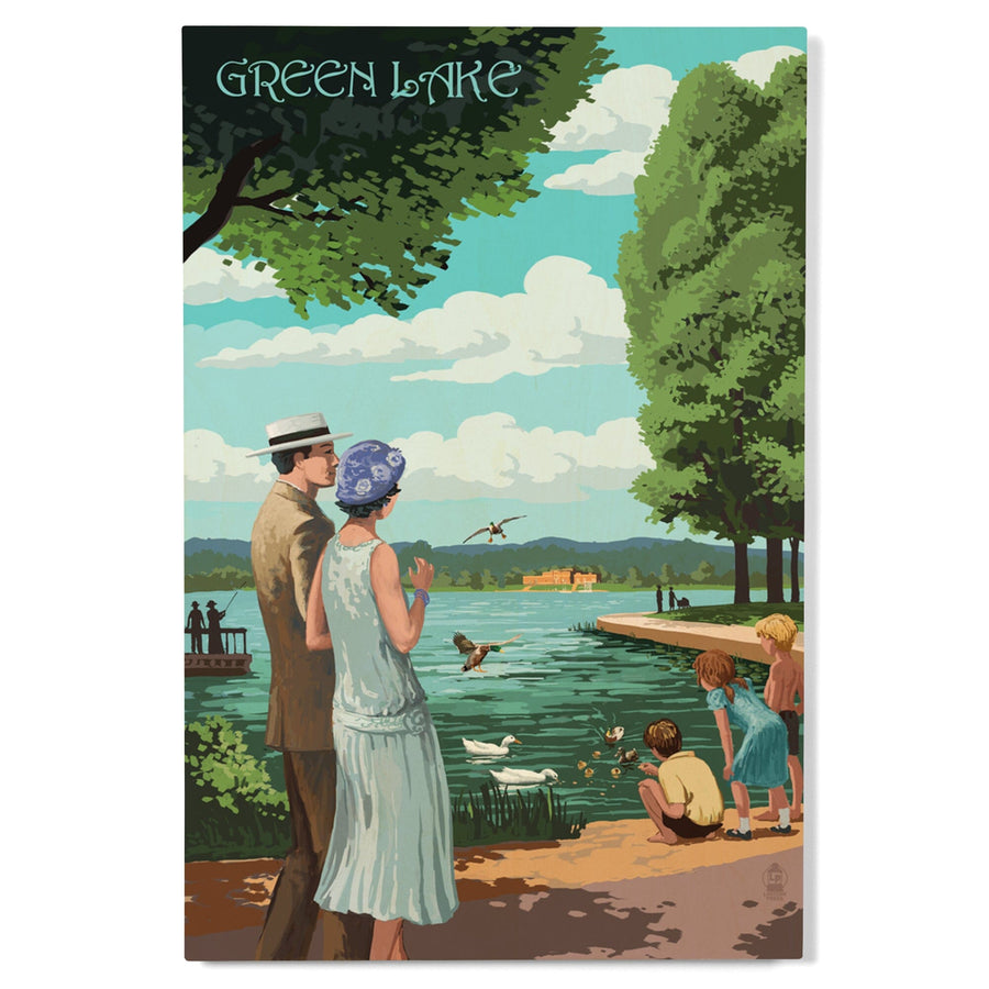 Seattle, Washington, Green Lake Pathway, Lantern Press Artwork, Wood Signs and Postcards Wood Lantern Press 
