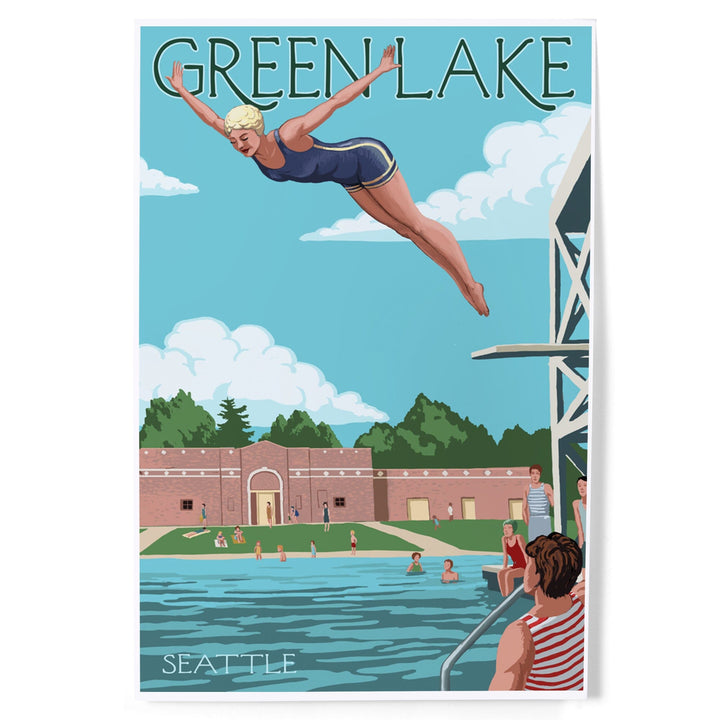 Seattle, Washington, Green Lake Woman Diving, Art & Giclee Prints Art Lantern Press 