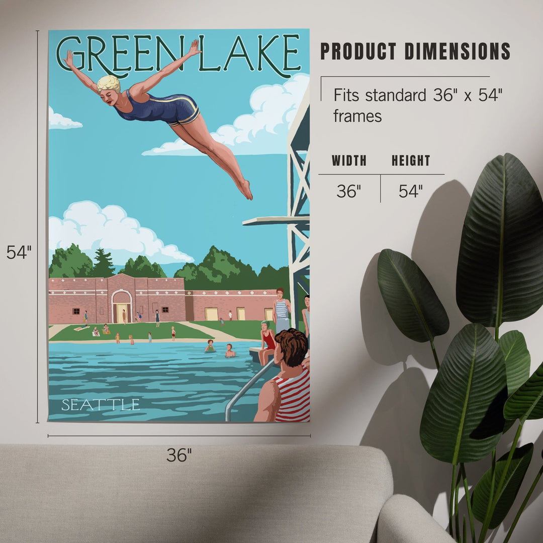 Seattle, Washington, Green Lake Woman Diving, Art & Giclee Prints Art Lantern Press 