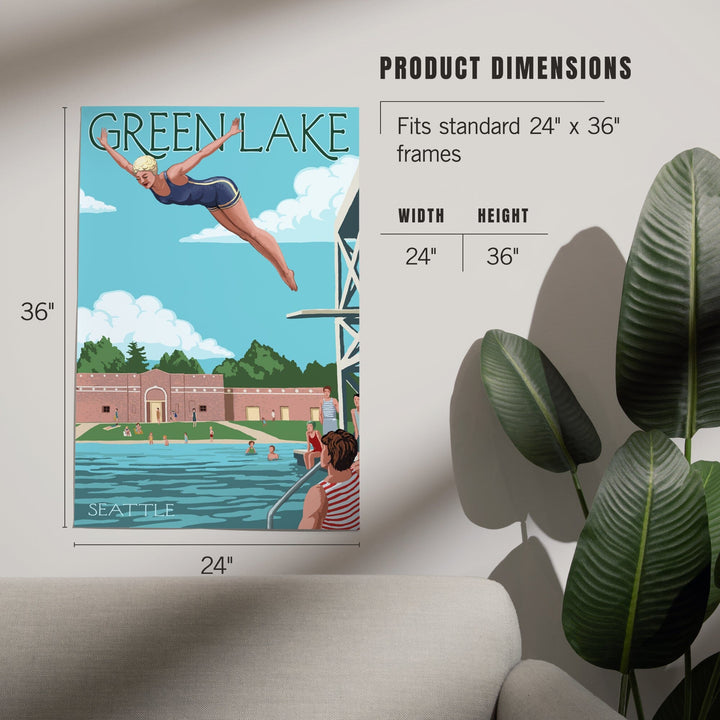 Seattle, Washington, Green Lake Woman Diving, Art & Giclee Prints Art Lantern Press 