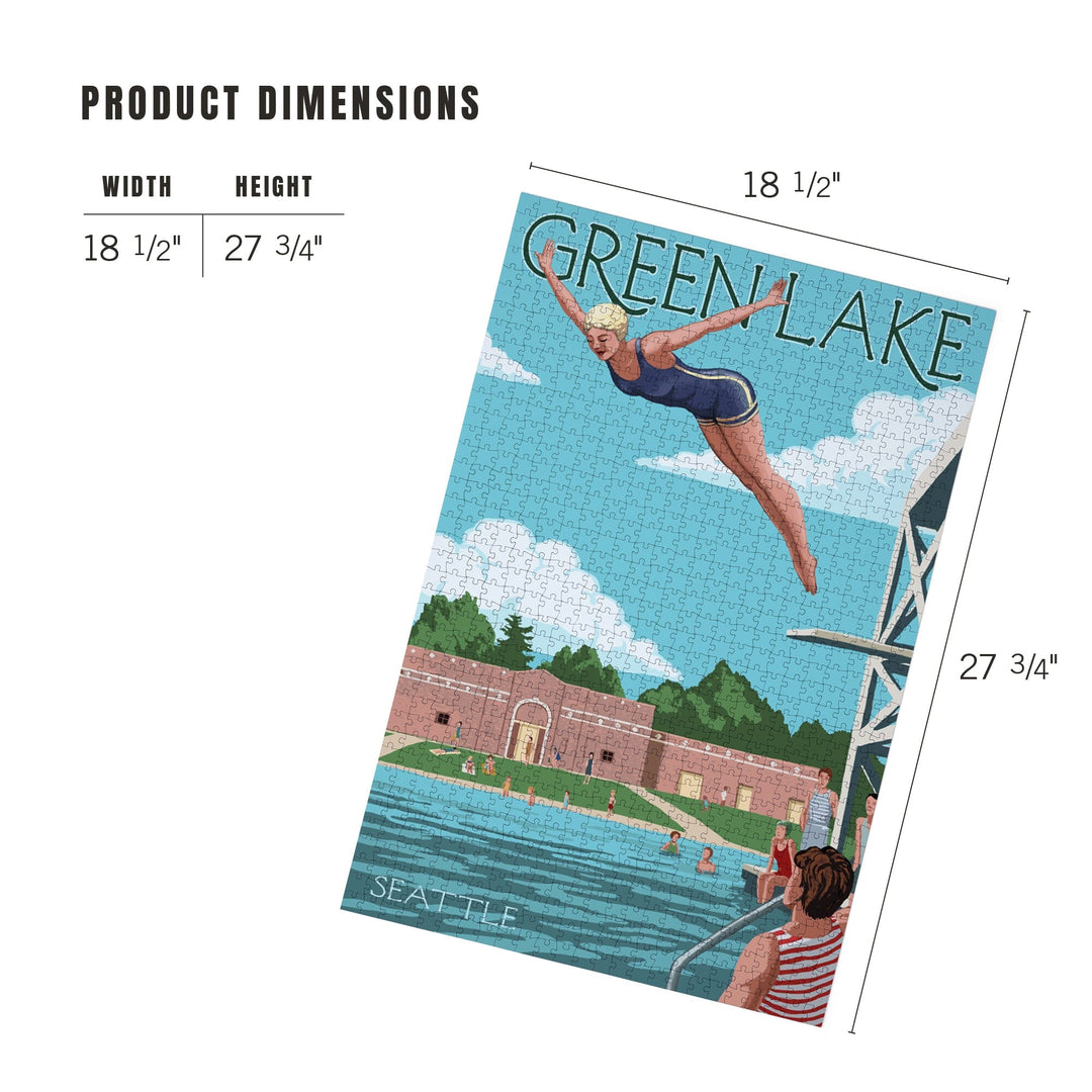Seattle, Washington, Green Lake Woman Diving, Jigsaw Puzzle Puzzle Lantern Press 