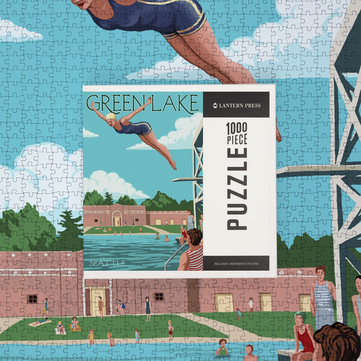 Seattle, Washington, Green Lake Woman Diving, Jigsaw Puzzle Puzzle Lantern Press 