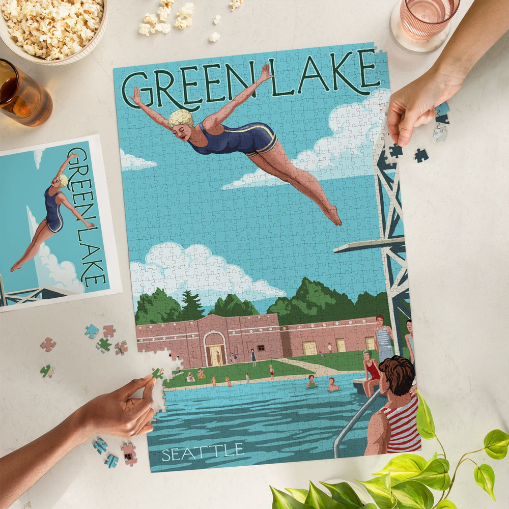 Seattle, Washington, Green Lake Woman Diving, Jigsaw Puzzle Puzzle Lantern Press 