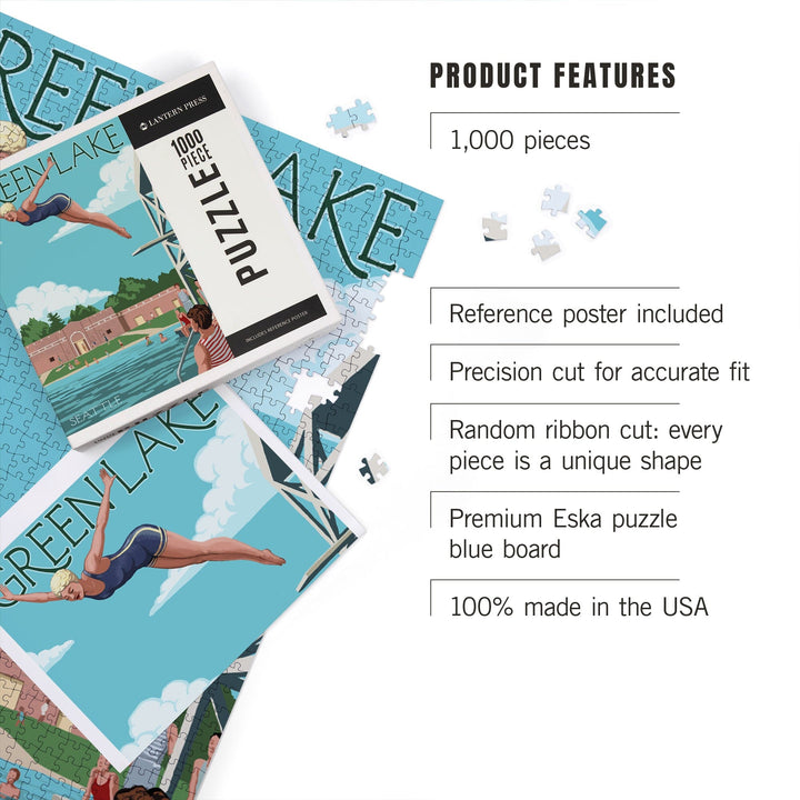 Seattle, Washington, Green Lake Woman Diving, Jigsaw Puzzle Puzzle Lantern Press 