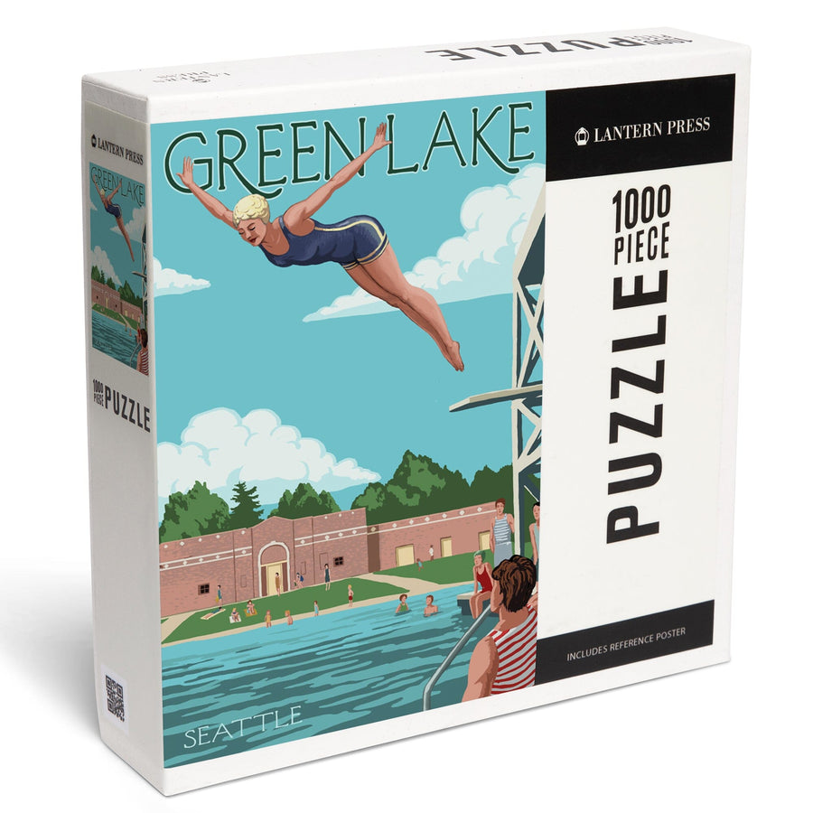 Seattle, Washington, Green Lake Woman Diving, Jigsaw Puzzle Puzzle Lantern Press 