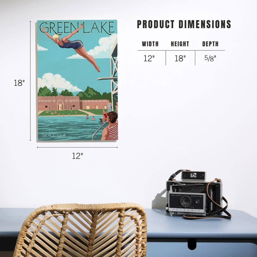 Seattle, Washington, Green Lake Woman Diving, Lantern Press Artwork, Wood Signs and Postcards Wood Lantern Press 
