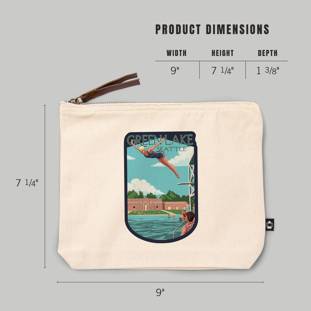 Seattle, Washington, Green Lake Woman Diving,, Organic Cotton Zipper Pouch, Go Bag Go Bag Lantern Press 