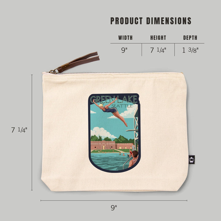 Seattle, Washington, Green Lake Woman Diving,, Organic Cotton Zipper Pouch, Go Bag Go Bag Lantern Press 