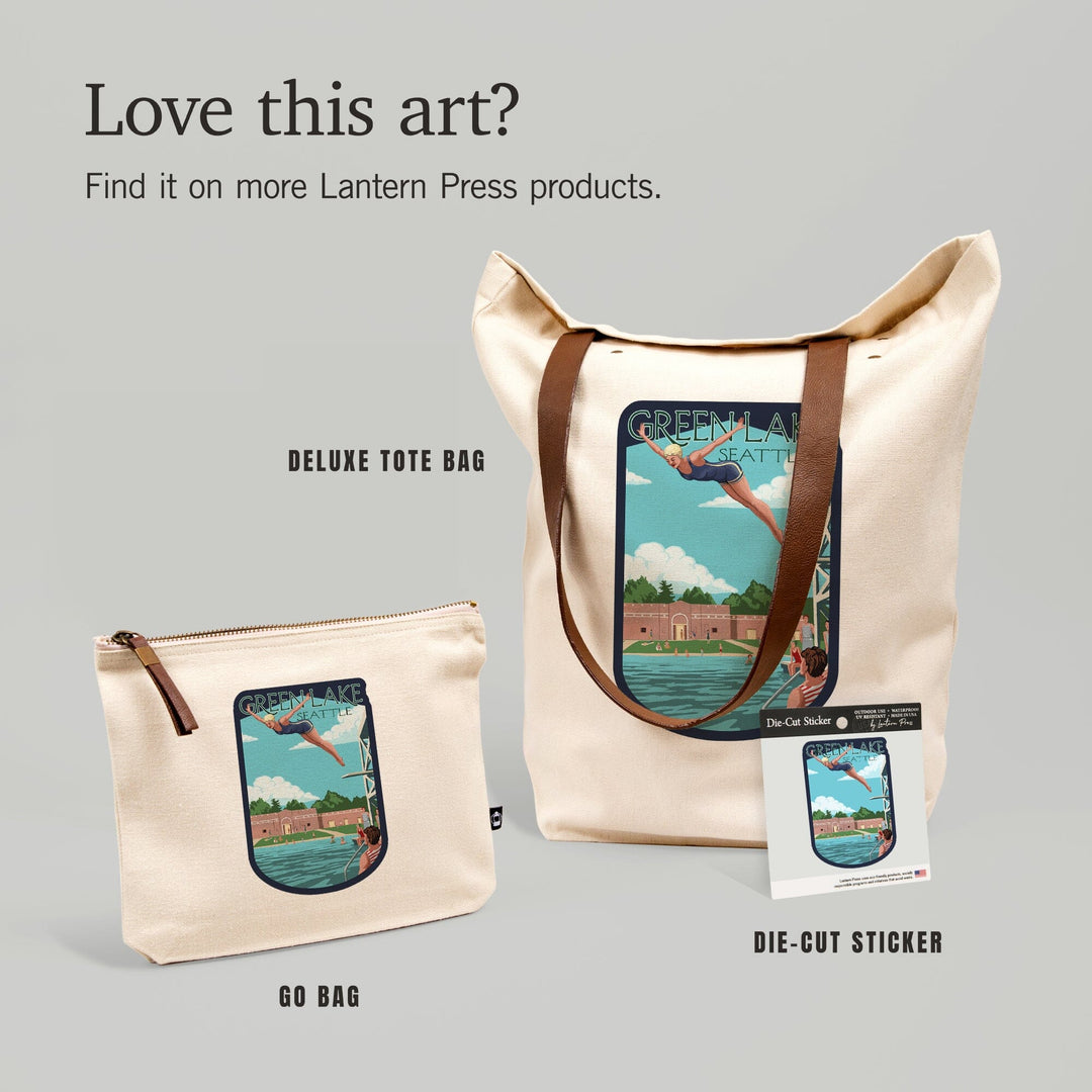 Seattle, Washington, Green Lake Woman Diving,, Organic Cotton Zipper Pouch, Go Bag Go Bag Lantern Press 