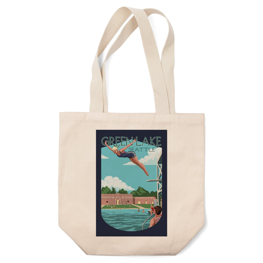 Seattle, Washington, Green Lake Woman Diving,, Tote Bag Totes Lantern Press 