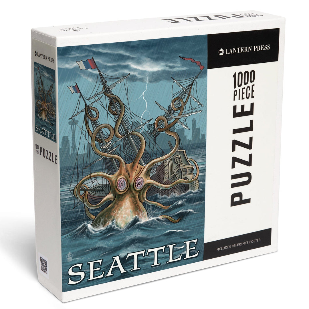Seattle, Washington, Kraken Attacking Ship, Jigsaw Puzzle Puzzle Lantern Press 
