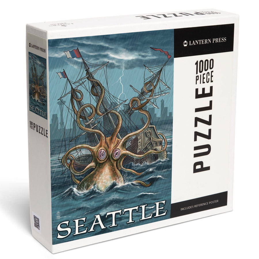 Seattle, Washington, Kraken Attacking Ship, Jigsaw Puzzle Puzzle Lantern Press 