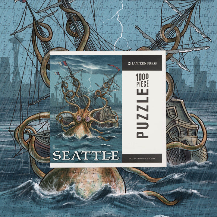 Seattle, Washington, Kraken Attacking Ship, Jigsaw Puzzle Puzzle Lantern Press 