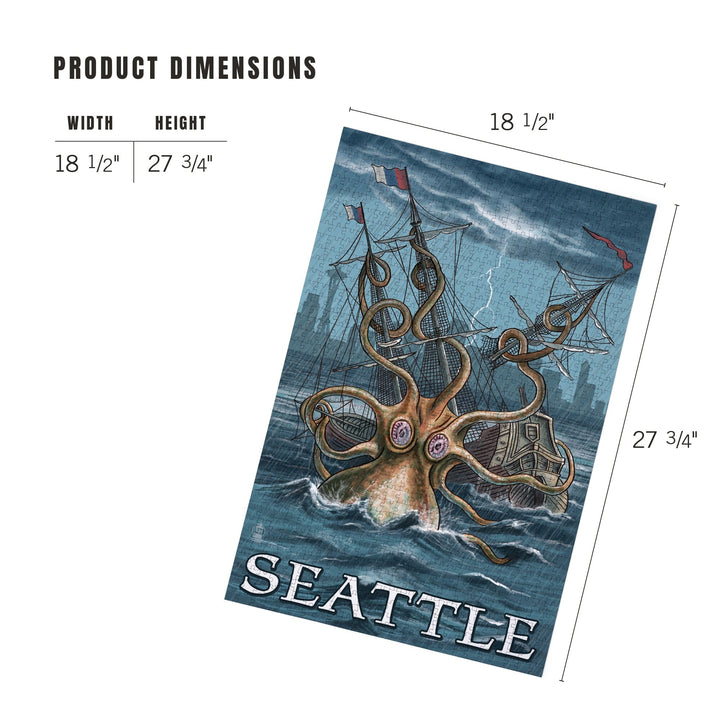 Seattle, Washington, Kraken Attacking Ship, Jigsaw Puzzle Puzzle Lantern Press 
