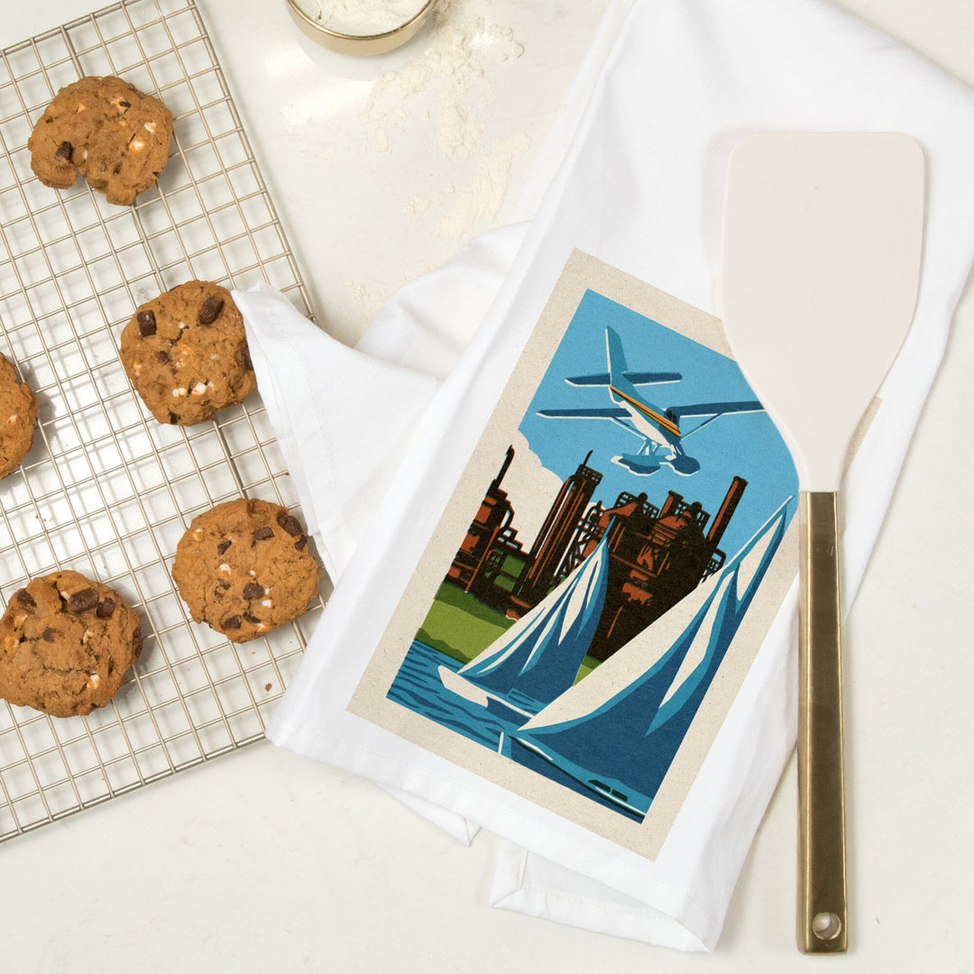 Seattle, Washington, Lake Union, Woodblock, Jigsaw Puzzle Kitchen Lantern Press 