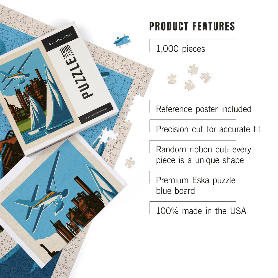 Seattle, Washington, Lake Union, Woodblock, Jigsaw Puzzle Puzzle Lantern Press 